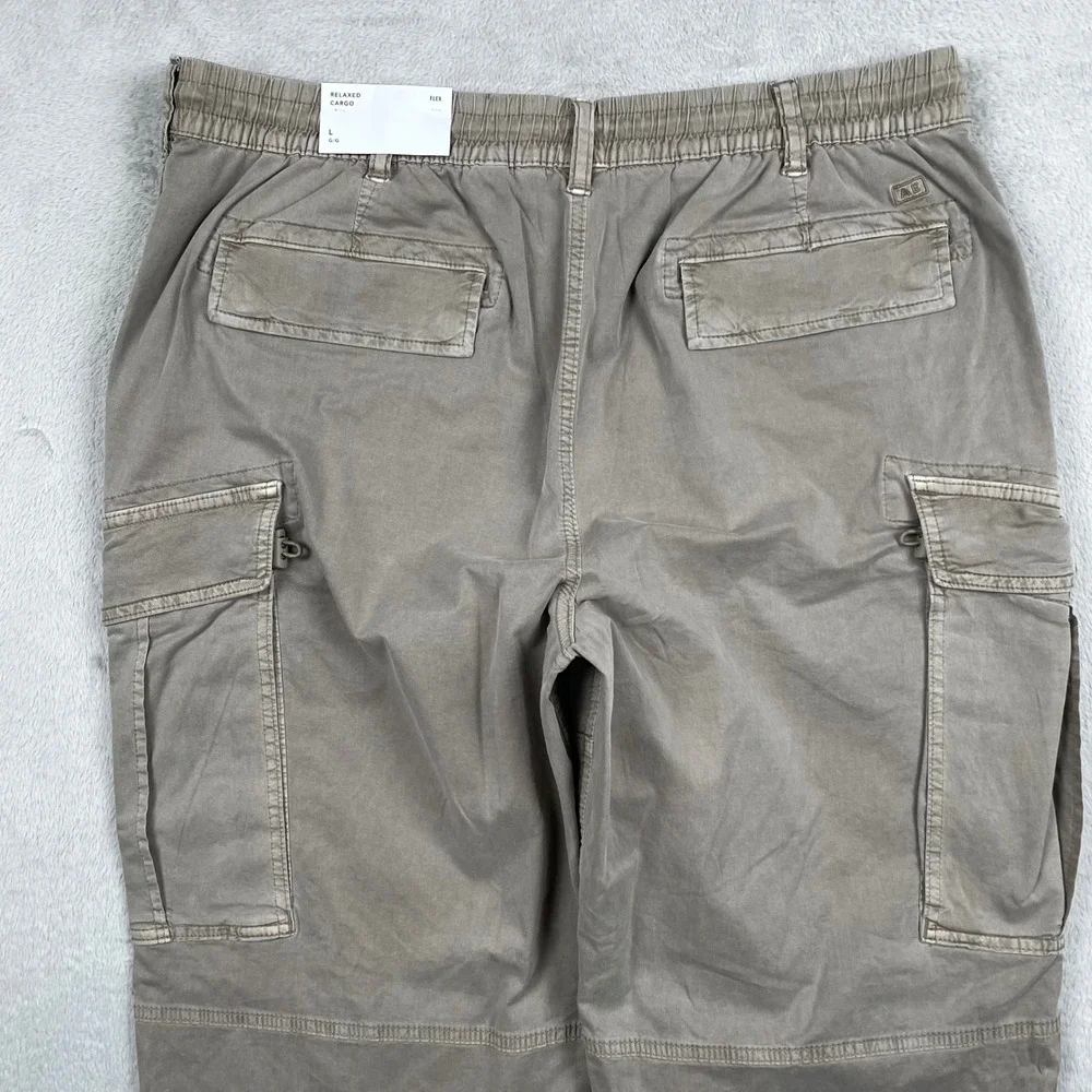 New American Eagle Relaxed Cargo Pants Mens Large Beige Drawstring Elastic Waist